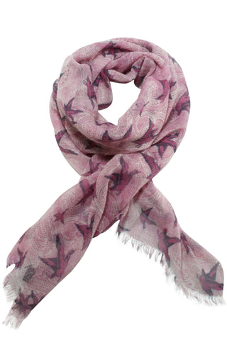 Paisley scarf from Besos with bird motif in grey / pink
