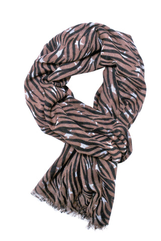 Beautiful zebra print scarf in tobacco brown, black and off-white colour combination