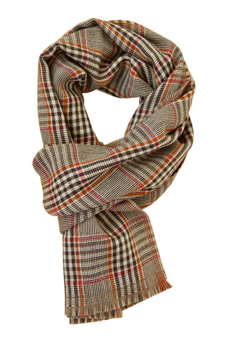 Chequed scarf in soft lambs wool with bordeaux