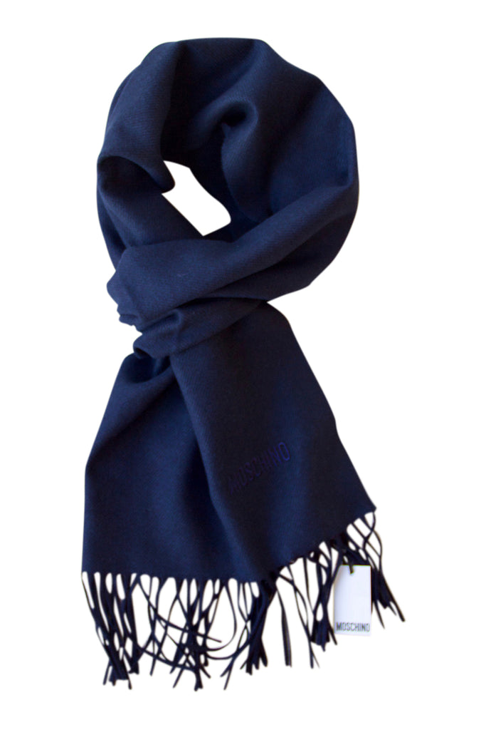 Navy blue merino wool scarf by Moschino Besos Scarves