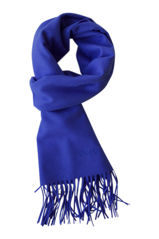 Bright blue merino wool scarf by Moschino