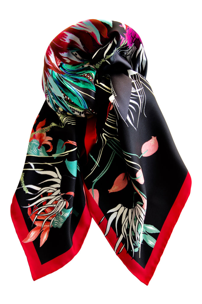 Silk scarf "Ocean Bloom" Lacroix - black