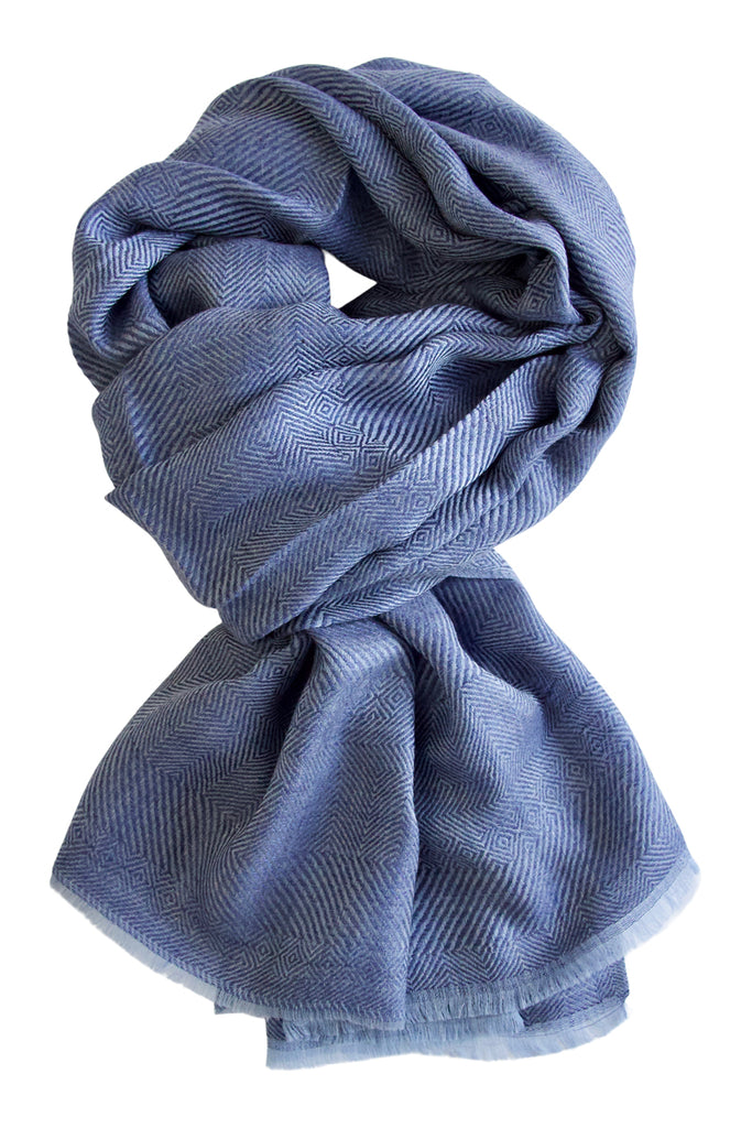 Cashmere scarf in beautiful weave 100% kashmir - blue