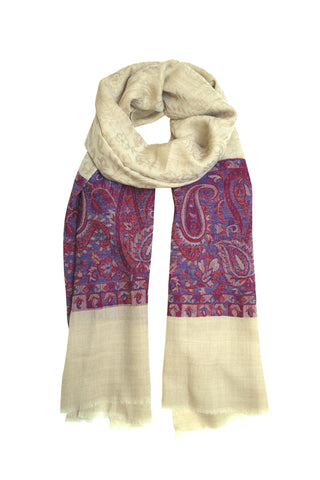 Pashmina scarf / shawl in beige, blue and ruby red