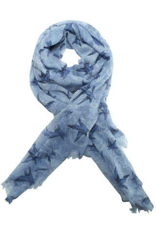 Paisley scarf from Besos with bird motif in grey / blue