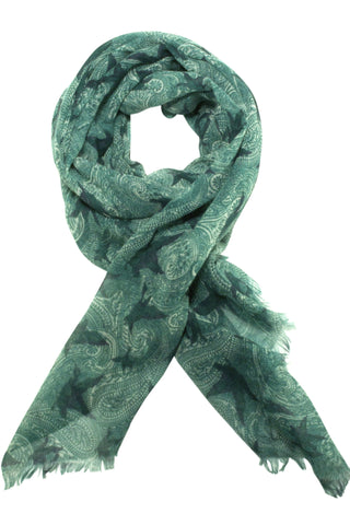 Paisley scarf from Besos with bird motif in grey / green