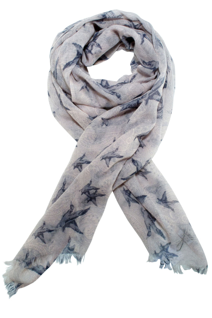 Paisley scarf from Besos with bird motif in grey / pastel pink