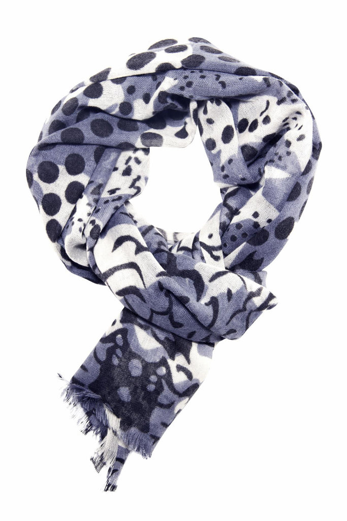 Anthracite grey scarf in a unique mix of animal and polka dot print