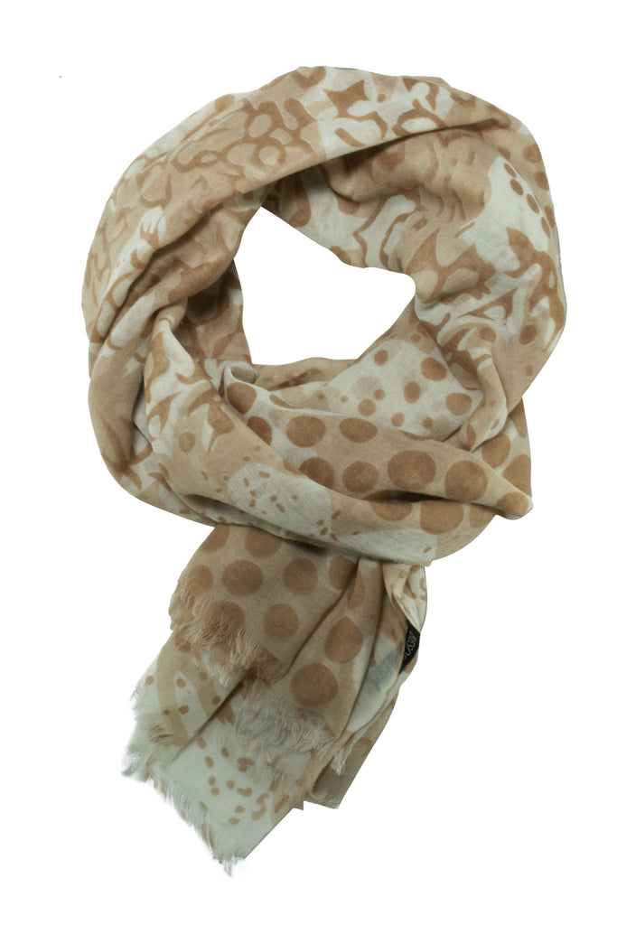 Beige scarf in a unique mix of animal and polka dot print