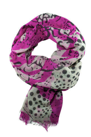 Hot pink scarf in a unique mix of animal and polka dot print